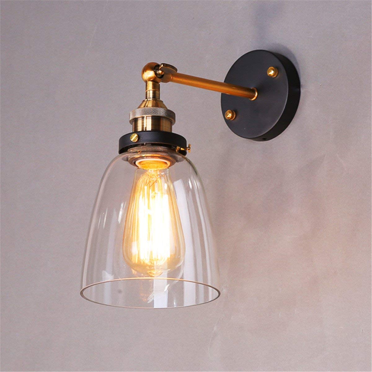Lampop Industrial Vintage Glass Wall Light Wall Lamp Edison Sconce Adjustable Metal Retro Wall Lighting for Loft Coffee Bar Living Room Dining Room Base E27（Without Bulb) [Energy Class A+++]