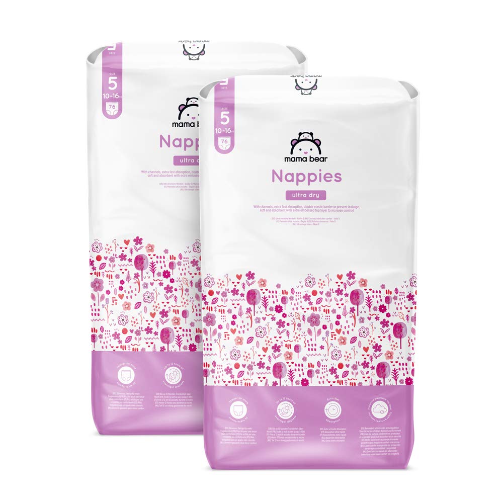 Amazon Brand - Mama Bear - 152 Ultra Dry Nappies - Size 5 (10-16 kg) - MONTHLY PACK