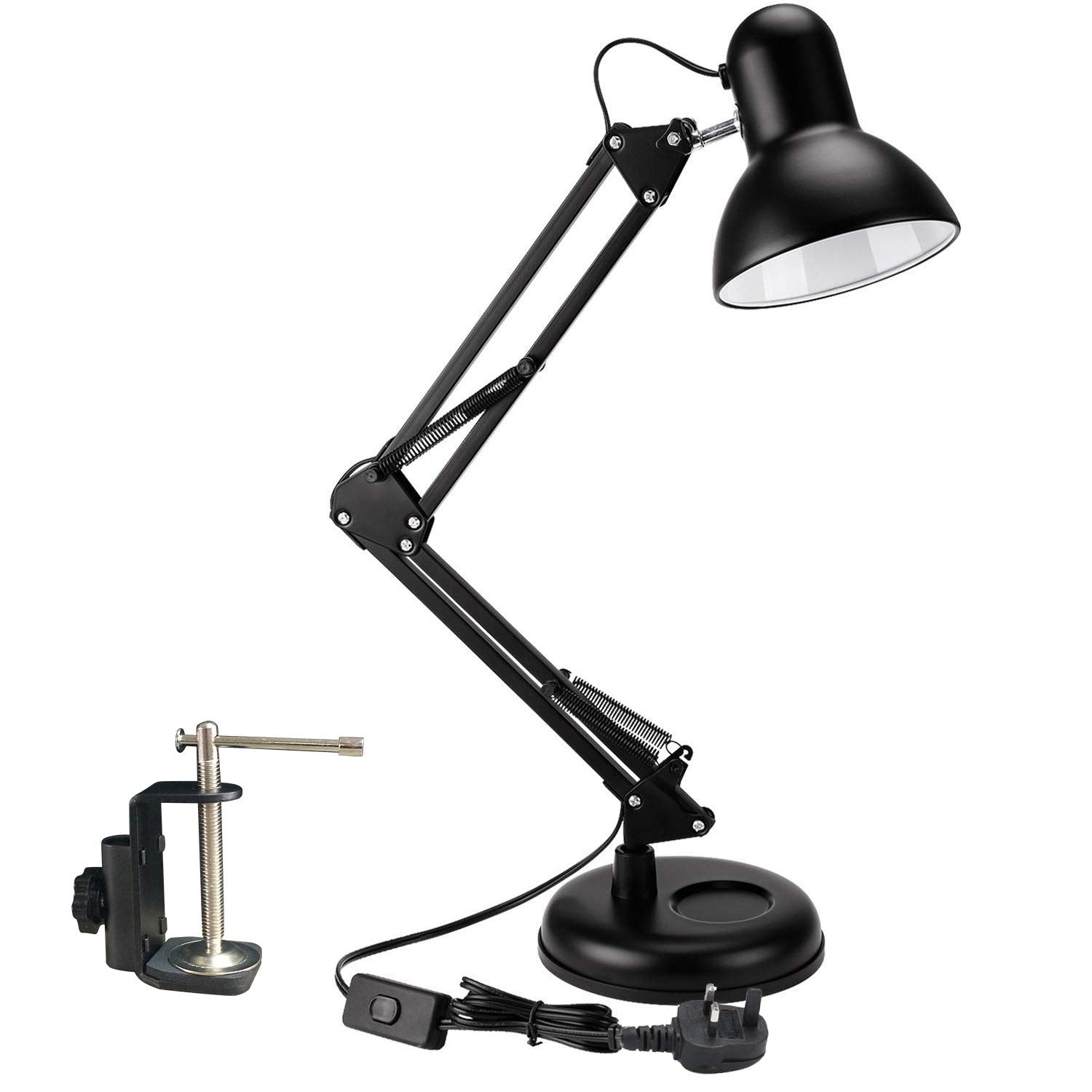 PowerKing Architect Task Lamp，Adjustable Swing Arm Desk Lamp with Clamp，Classic Desk Lamp for Home Office Reading (Black)