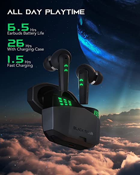 Black Shark Wireless Earbuds with 0.035s Ultra-low Latency, Dual Environmental Noise Cancelling Microphones, Bluetooth headphones Gaming Earbuds with Bluetooth 5.2, IPX5 Waterproof, 26h Listening Time