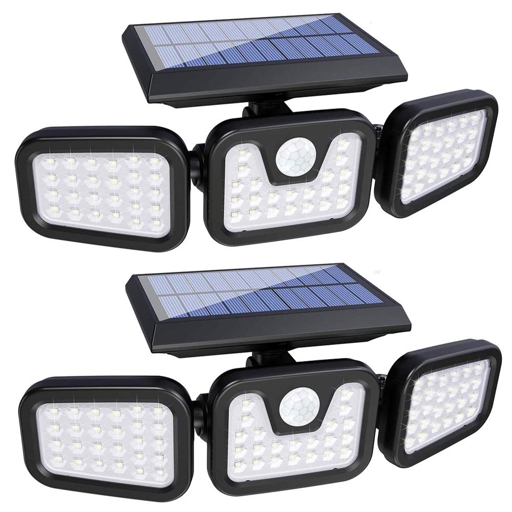 Solar Lights Outdoor,3 Adjustable Heads 74 LED Solar Security Lights,Security Floods Lights with Motion Sensor,270°Wide Angle Illumination,IP65 Waterproof for Garden, Patio,Yard,Porch,Garage Pathway