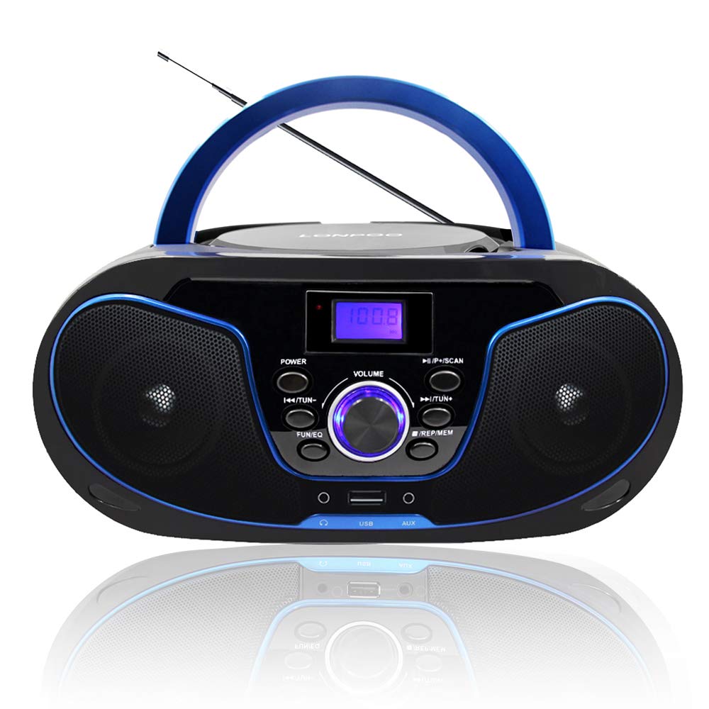 LONPOO Portable Boombox CD Player Stereo Sound with Bluetooth, FM Radio, USB, AUX-IN, Headphone Output, AC/DC Operated