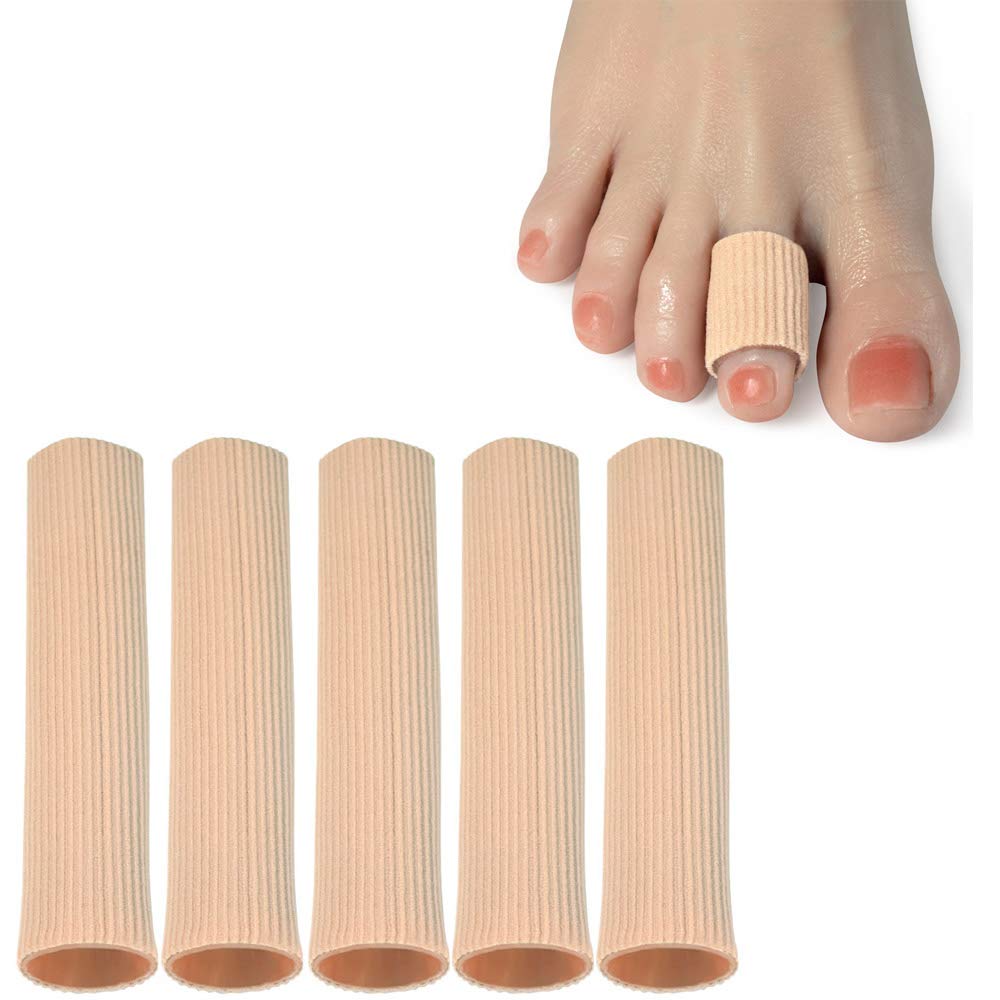 DYKOOK Cuttable Toe Tubes 5 Pcs, Made of Elastic Fabric Lined with Silicone Gel. Toe Sleeve Protectors Relief Toe Pressure Pain,Corn and Calluses Remover (for Middle Toes).