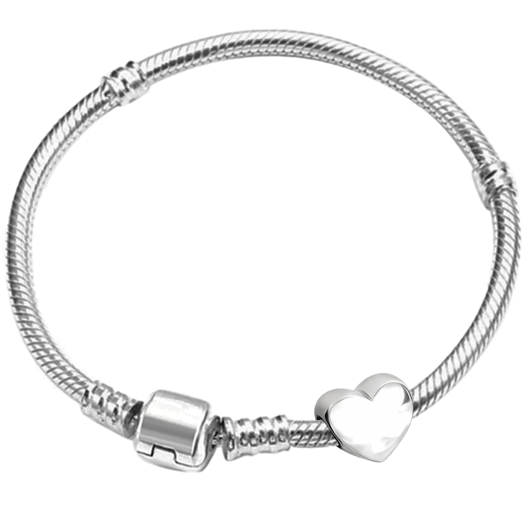 Silver Plated Starter Charm Bracelet with Heart and Gift Box for Women and Girls