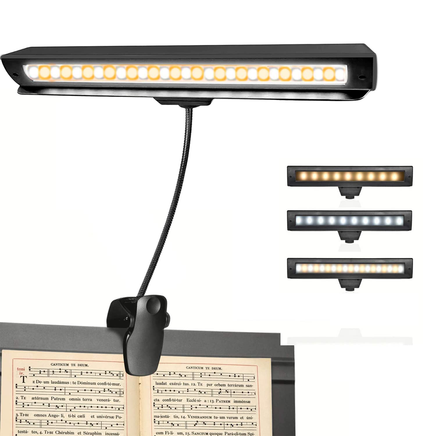 Rechargeable Music Stand Light, 19 LEDs Clip On Reading Light - 3 Level Brightness Settings, 3 Color Temperature Optional (Warm/Cool White/Natural Light Color), Perfect for Piano, Reading, Sewing
