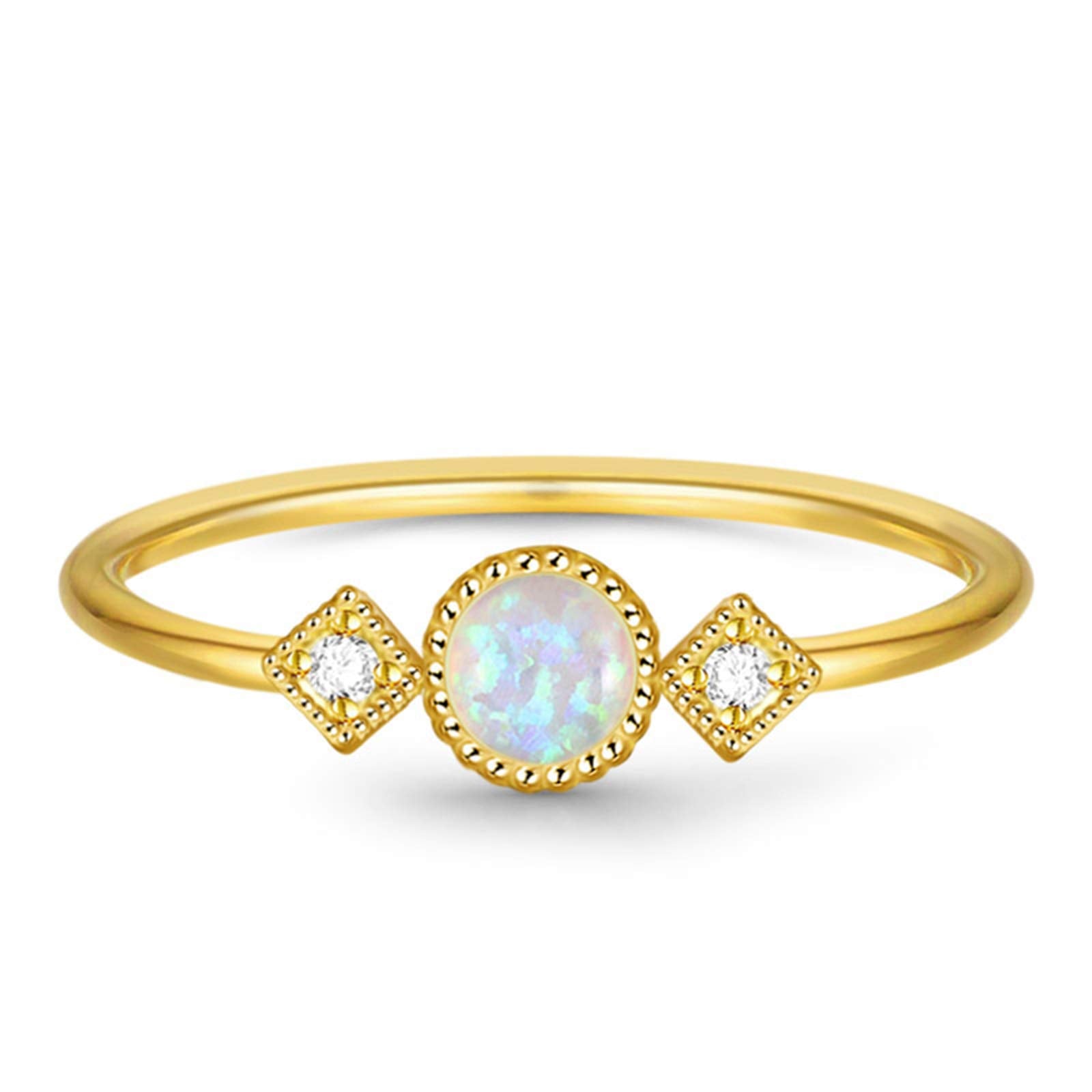 Gnoce Rose Gold Women Rings Opal Star Moon Ring Bands with Zircon Eternity Wedding Bands Promise Rings for Her