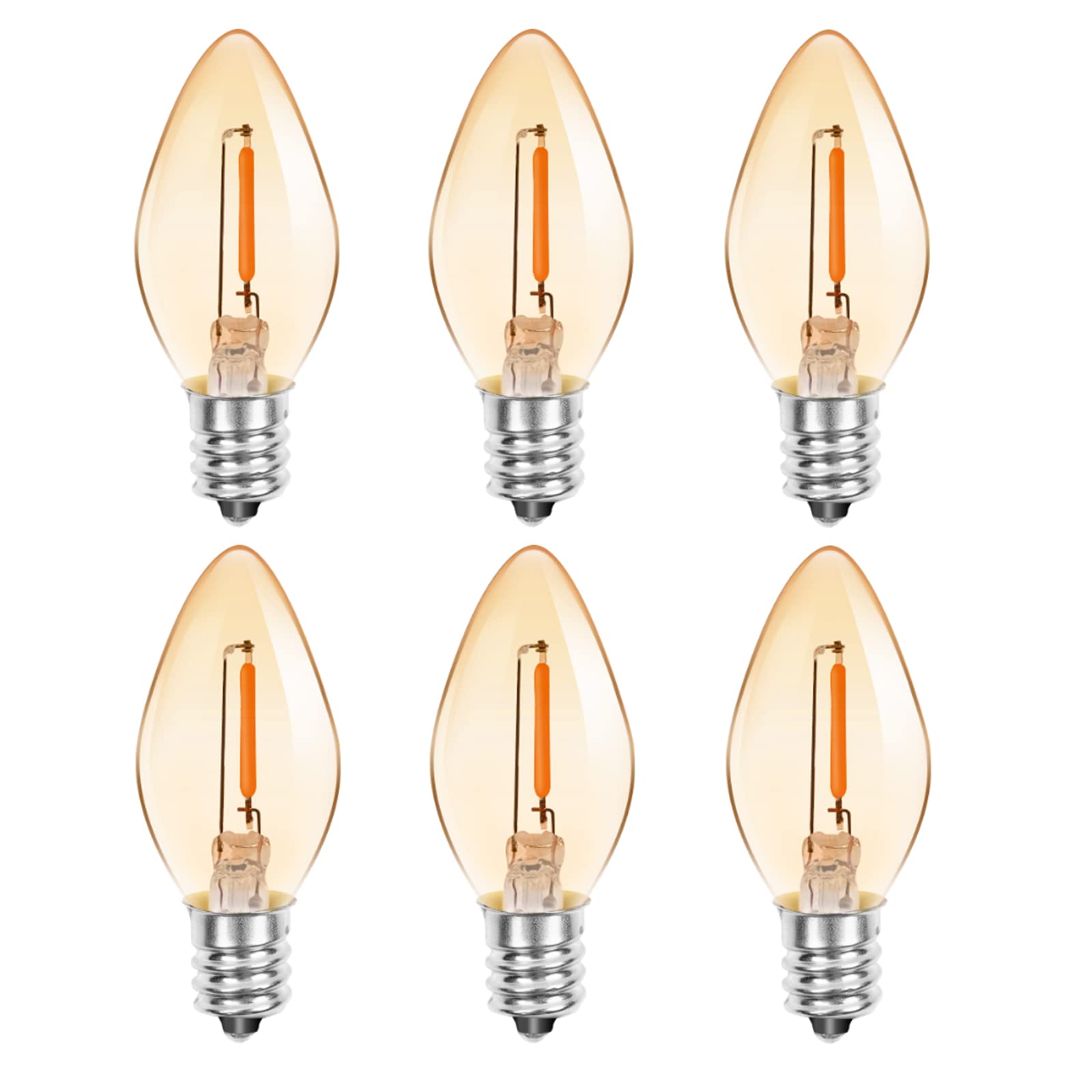 DoRight 0.5W Mini LED Night Light,C7 LED Filament Bulb E14 Edison Small Screw Light Bulb Ultra Warm White 2200K Vintage Candelabra Bulbs Amber Glow 4W Incandescent Equivalent - 6 Pack