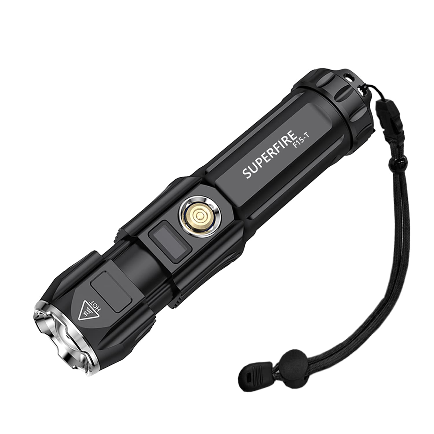 SuperFire F15 Powerful Torches LED Super Bright 3500 Lumens Digital Screen Rechargeable Flashlight with 5200mAh Rechargeable Battery and Cable, 6 Modes (Zoomable)