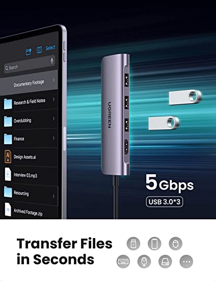 UGREEN USB C Hub, Aluminum Shell Type C Hub Multiport Adapter with 4K HDMI USB 3.0 Data Transfer, SD/TF Card Reader USB C Adapter Compatible with MacBook Air, MacBook Pro, XPS, and More
