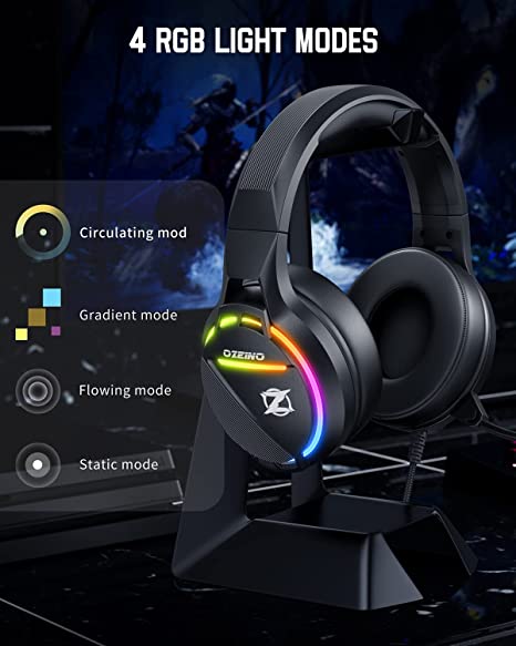 Gaming Headset for PS4 PS5, Stereo Surround Sound, 50 mm Audio Drivers, 4 Light Modes, Over Ear Headphones for PC, Xbox Series X|S, Xbox One, Switch, Laptop, Mobile