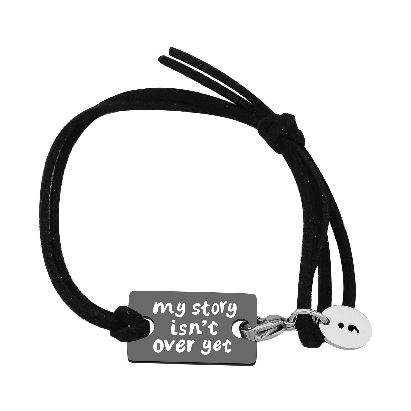 ENSIANTH My Story Isn't Over Yet Mental Health Awareness Wrap Bracelet Semicolon Series (Silver A+Black)