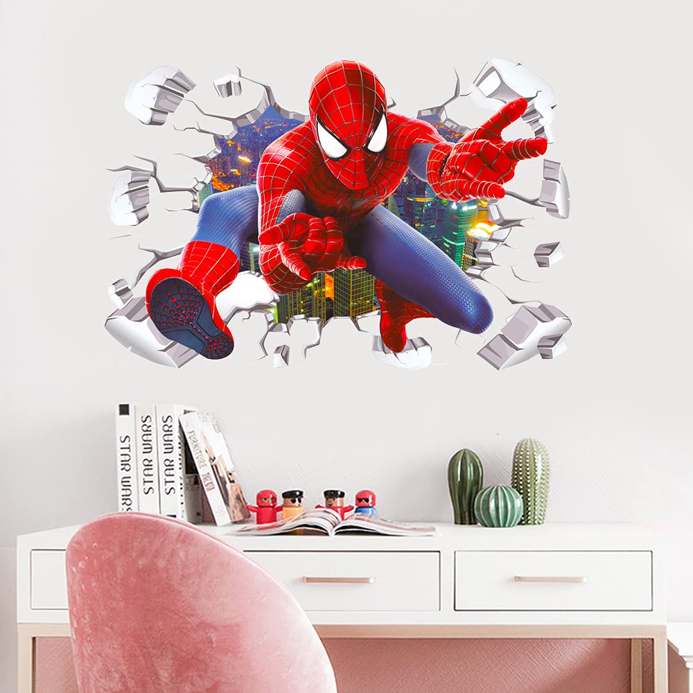 T-YU 3D Spiderman Wall Stickers Removable DIY Children Boys Spider-Man Wall Decals Peel and Stickers for Spider-Man Walls Bedroom Living Room Home Décor( 15.7X23.7)Inch