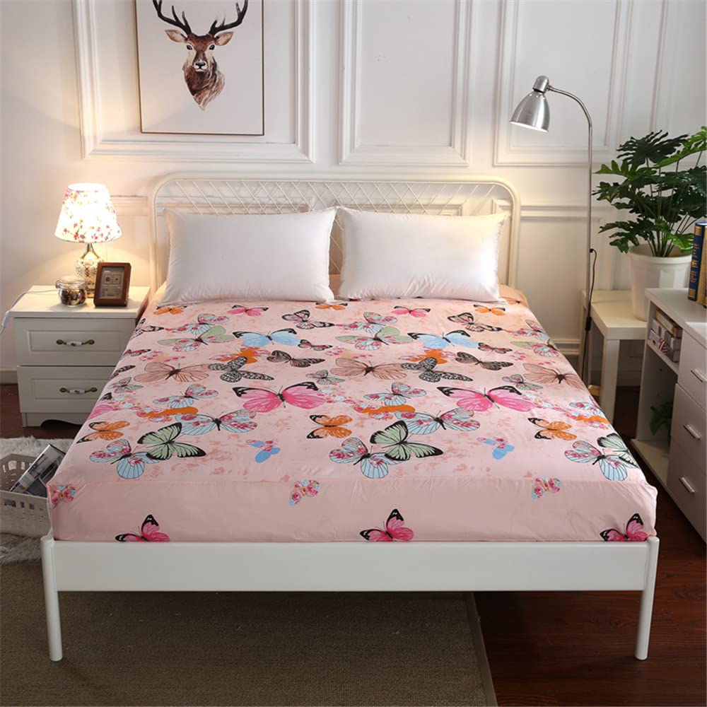 Morbuy Fitted Sheet King Size Bed Deep Pocket 25cm, Easy Care Soft Brushed Microfibre Fabric Fitted Sheets Wrinkle and Fade Resistant Bed Sheets (King (150x200+25cm),Flower butterfly)