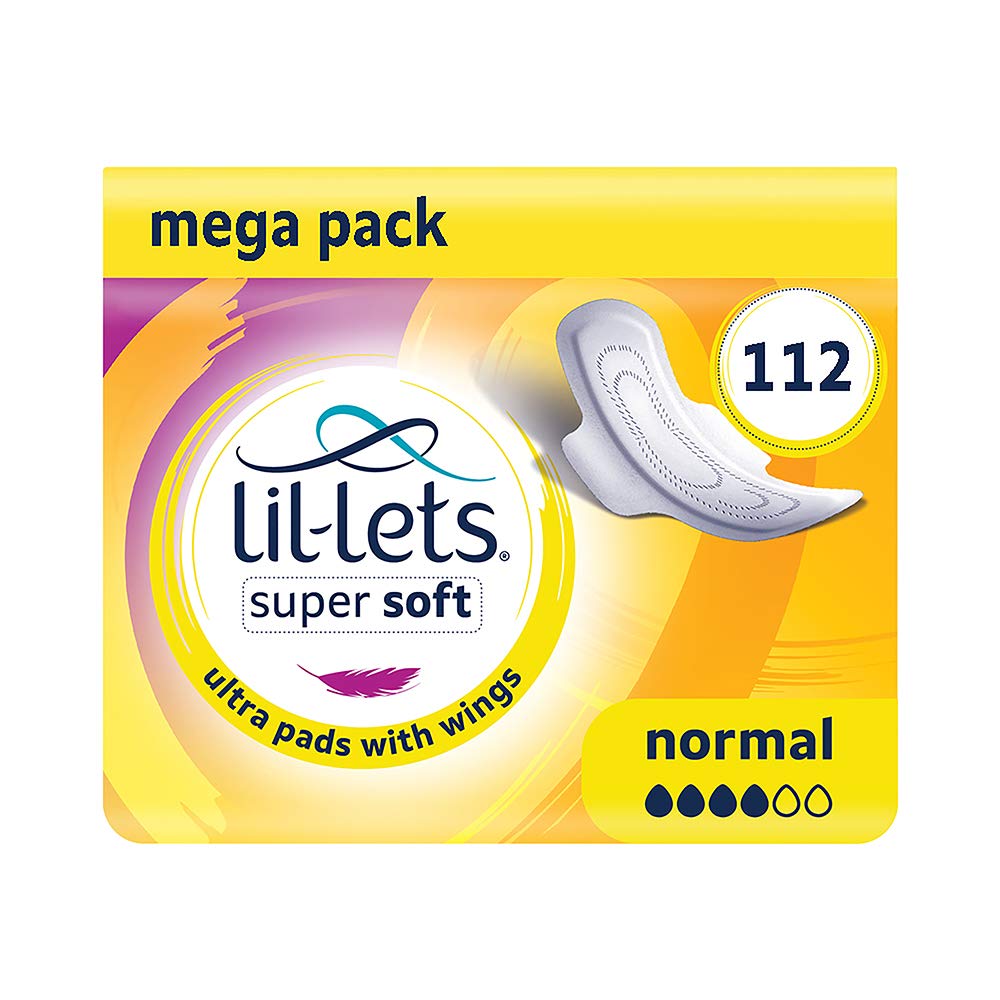 Lil-Lets Super Soft Ultra Sanitary Pads Normal x Ultra Soft Pads with Wings 8 Packs of 14 Pads, Unscented, 112 Count