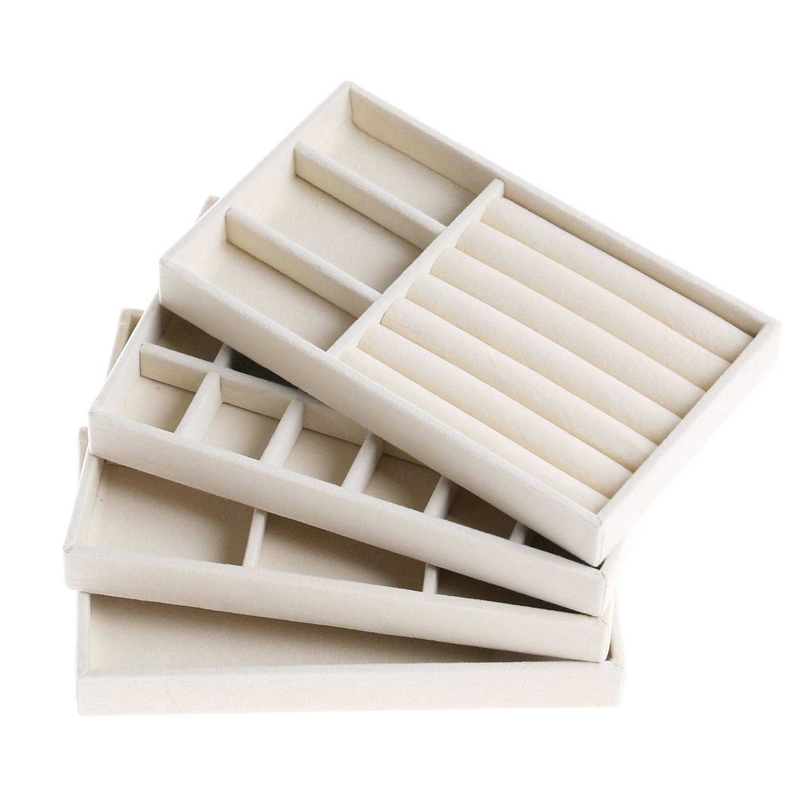 Jewellery Trays for Drawers, Stackable Jewellery Inserts Dividers Box Storage Organiser Compartments, Beige