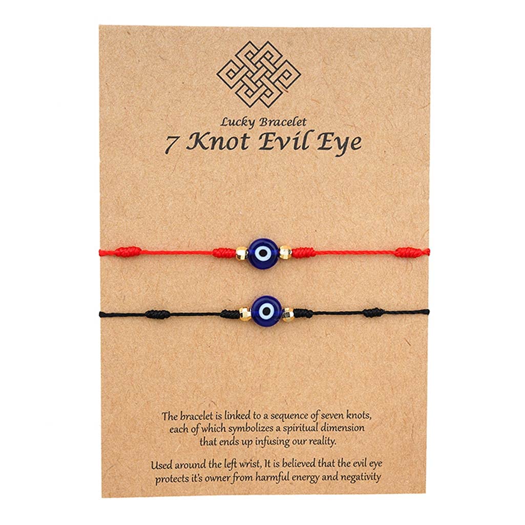 Branets Evil Eye 7 Knot Lucky Bracelets for Women Adjustable Handmade Red String Amulet Protection Friendship Couple Birthday Jewelry Gift for Women Men(2 pcs)