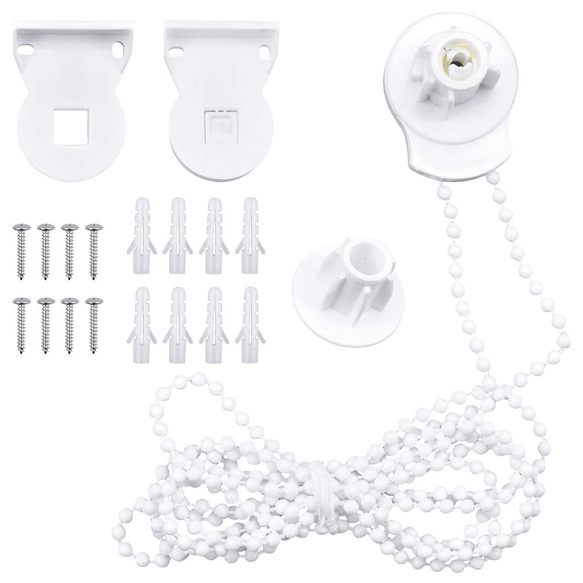 Roller Blind Fittings, 25mm Roller Blind Brackets, Plastic Rolling Blind Replacement Repair Kit, Curtain Roller Accessories with Beaded Chain & Screws for Windows