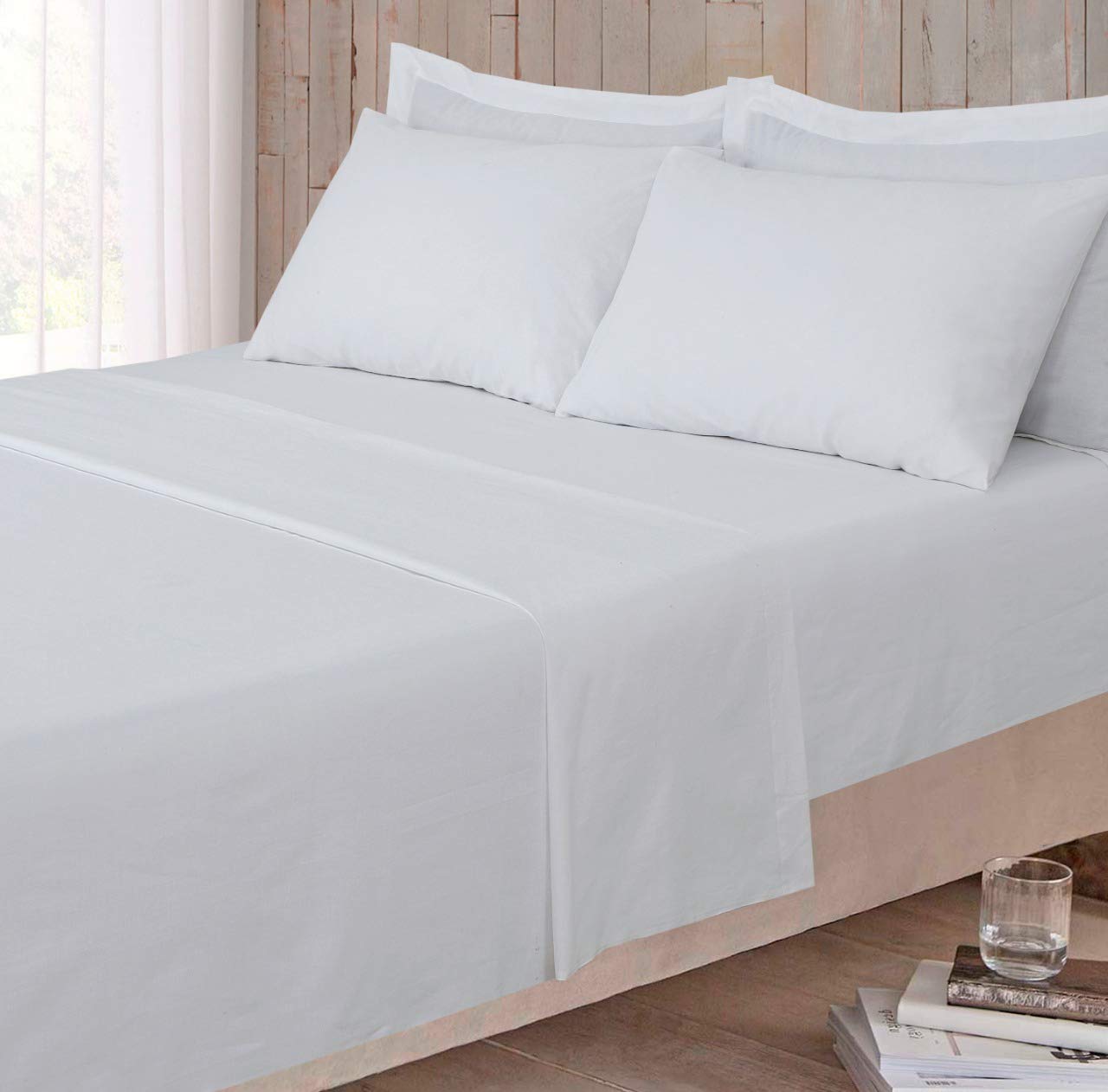 800 Thread Count - Flat Sheet - 100% Pure Egyptian Cotton Sateen Super Soft Hotel Quality Bedding - King - White