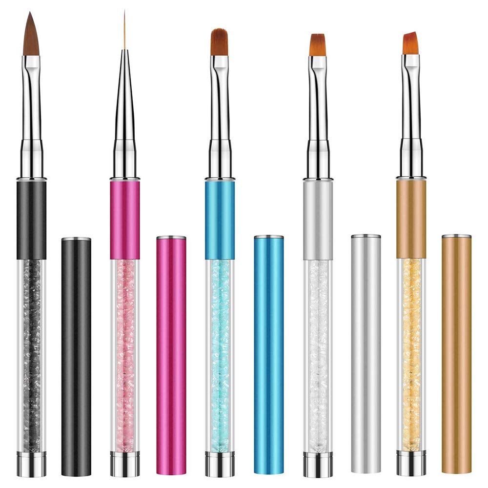 EBANKU 5 PCS Nail Art Brush Pen Set for UV Gel Nail Pen, Acrylic Nail False Tips Builder Nail Art Design Painting Liner Brushes Tool Set, for DIY Nail Art Salon and Home Use