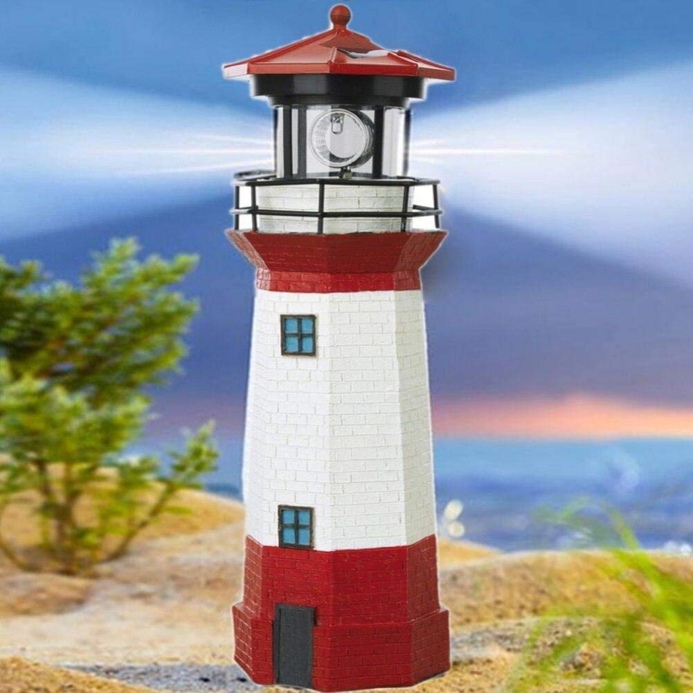 38cm Large 15 inch Lighthouse Decorative Light Waterproof Solar Led Lighthouse Lamp-for Party Terrace Patio Pathway, Garden Ornaments Outdoor Red Christmas Xmas New Year Gift