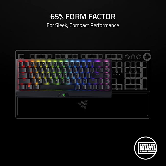 Razer BlackWidow V3 Mini HyperSpeed (Yellow Switch) - 65% Compact Mechanical Gaming Keyboard (Bluetooth, USB-C, Stealth Pudding Keycaps, Up to 200 Hours of Battery Life, RGB Chroma) UK Layout | Black