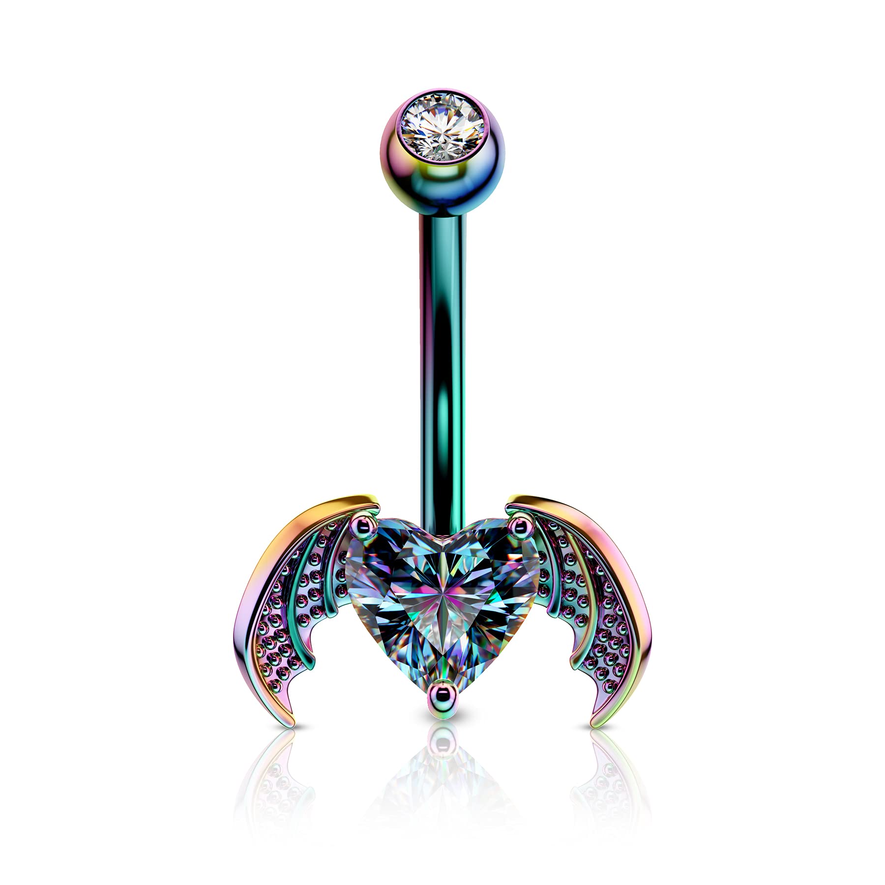 CM Crareesi Mania Rainbow Belly Bars 14G Bat Belly Piercing Jewellery 316L Stainless Steel Navel Bars Piercing 10mm Belly Button Rings for Holleween Body Piercing