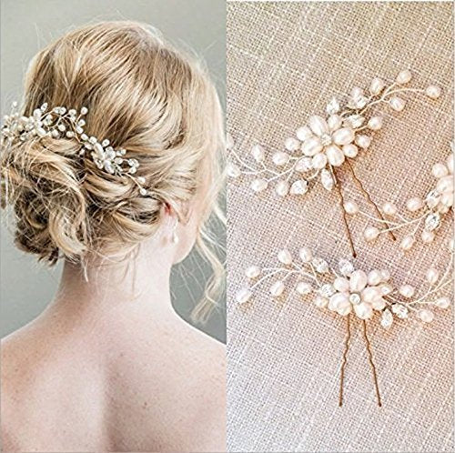 Veewon 2pcs Fashion Retro Elegant Ladies Pearl Rhinestone Hair Clip Wedding Bridal Jewelry Bridal Hair Accessories Headpiece Wedding Accessories
