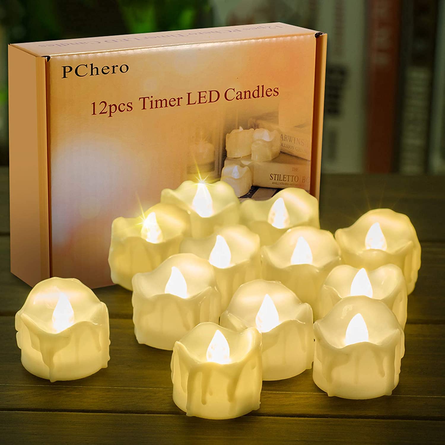 PChero 12 Packs Battery Operated LED Flameless Candles Flickering Electric Tea Lights with Timer, 6 Hours On and 18 Hours Off Per Cycle for Home Wedding Halloween Christmas Party Decor - [Warm White]