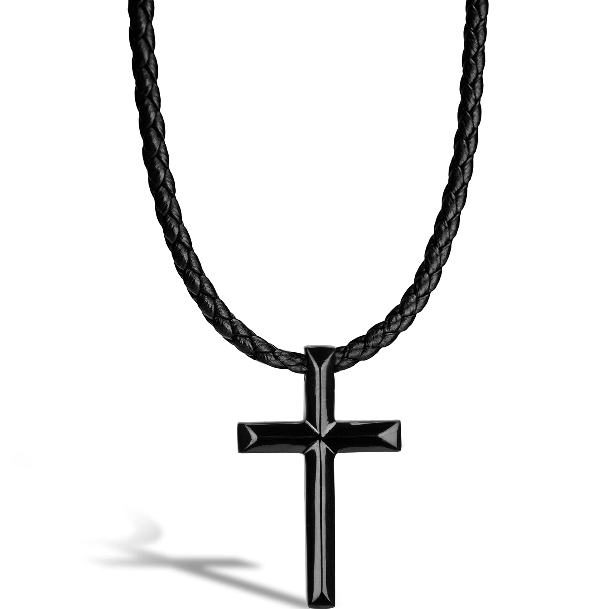 SERASAR - Leather Necklace [Cross] for Men - with Pendant - Different Lengths & Colours - with Jewellery Box - Gift Idea for Men