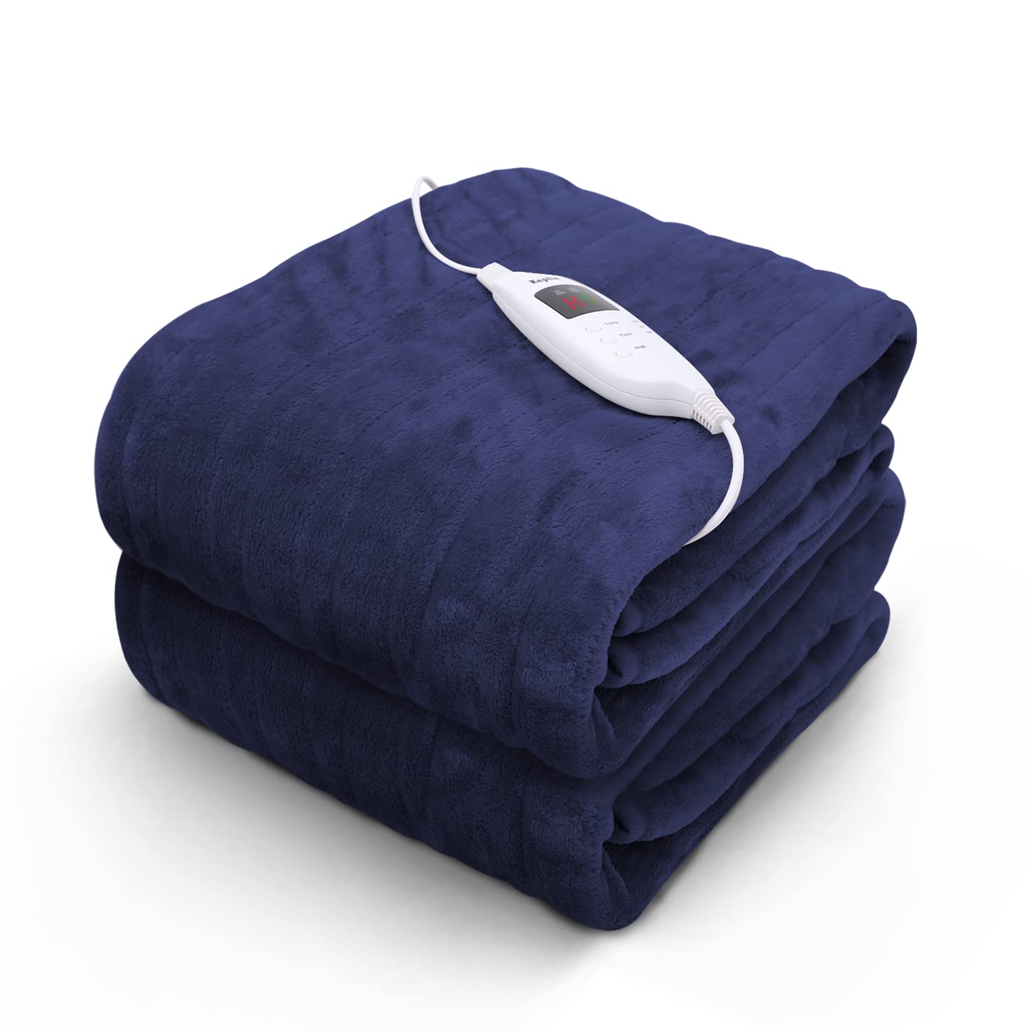 KEPLIN Large Electric Heated Throw Blanket - Electric Blanket Throw for Bedspread with 9 Heat Settings & Timer | Machine Washable Fleece Wool Duvet | Single Electric Overblanket 160 x 130 cm - Navy