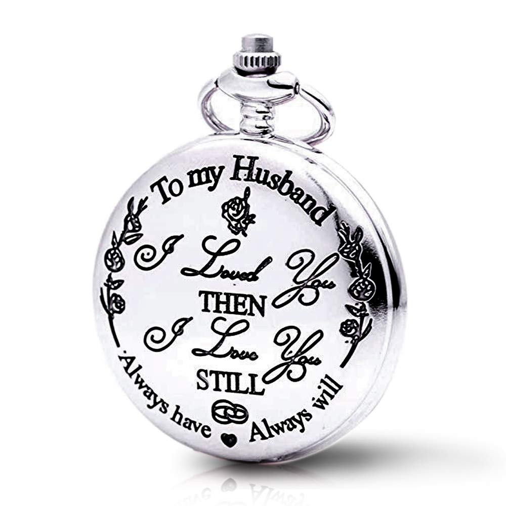 to My Husband Pocket WatchEngraved Pocket Watch for Husband from Wife Gifts (Silver)