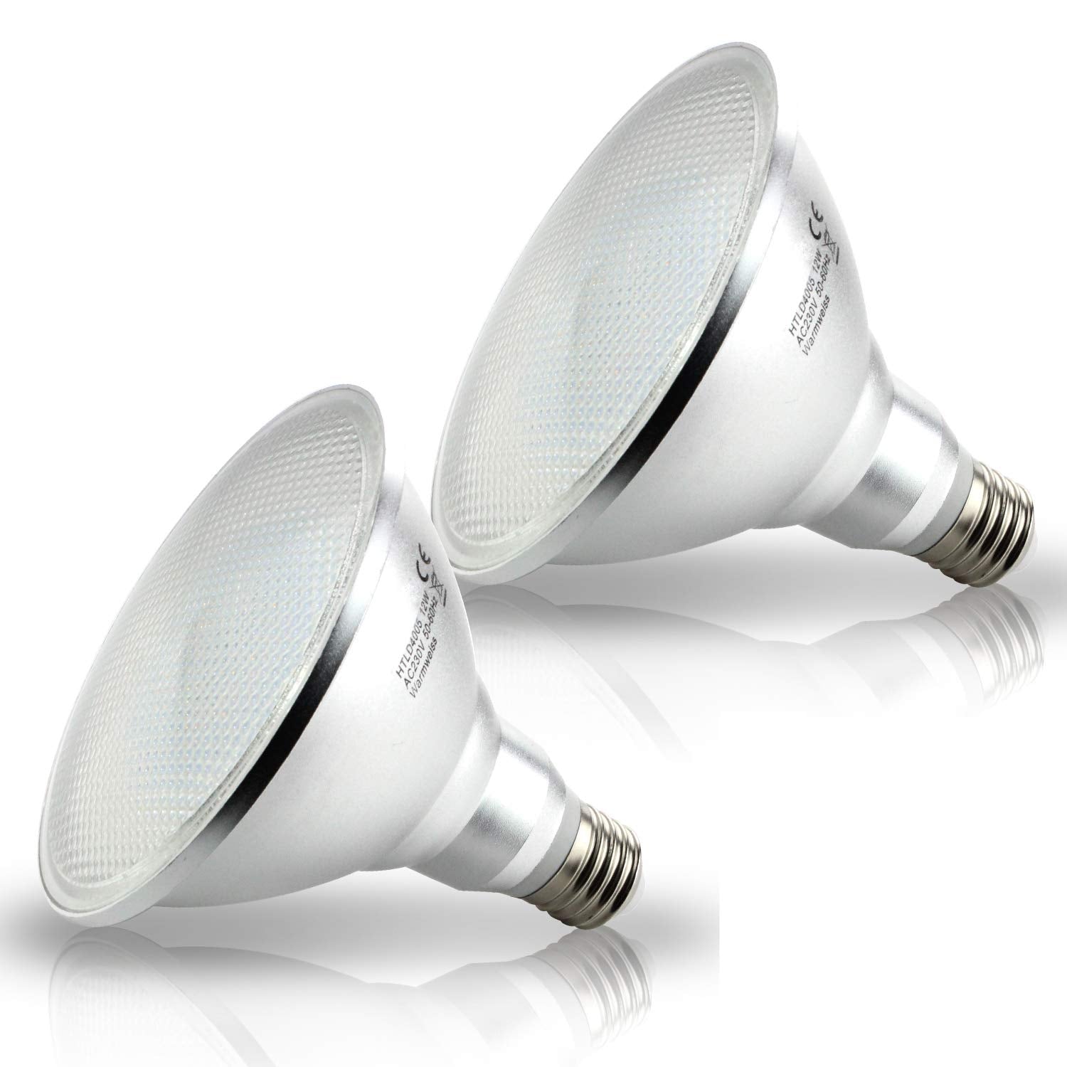 HiBay 2 Packs 12W E27 PAR38 LED Bulbs Spot Lights Warm White ES PAR 38 Floodlights IP20, Eqv. to 120W Halogen Reflector Lamps 240V