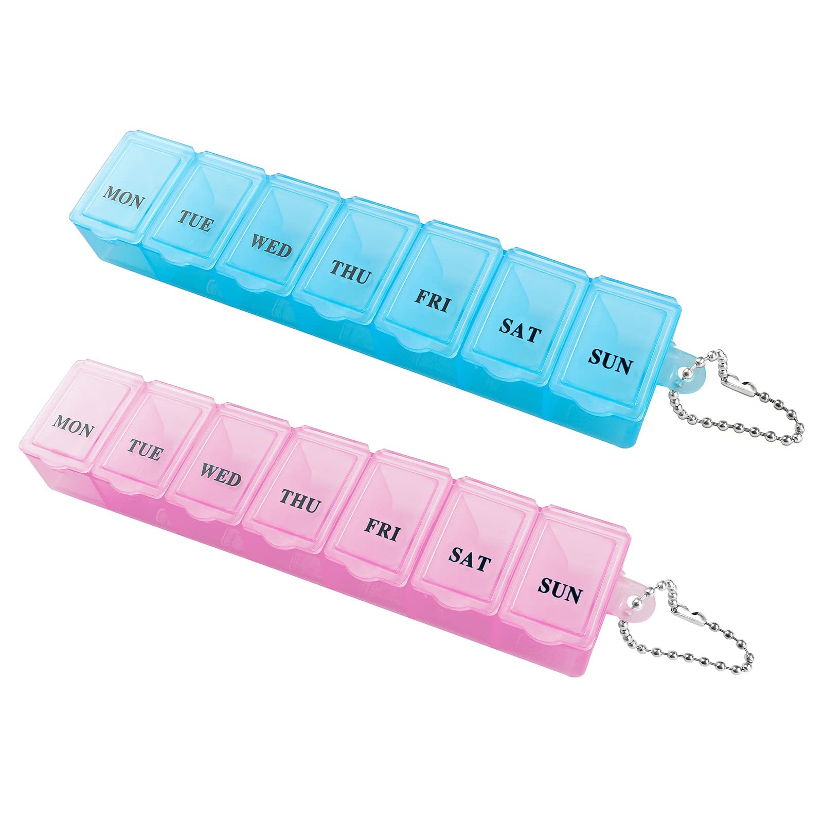 2 Pcs Pill Box Organiser, Weekly Pill Dispenser Storage Case Portable Medicine Storage Box Travel Pill Boxes Tablet Box (Blue, Pink)