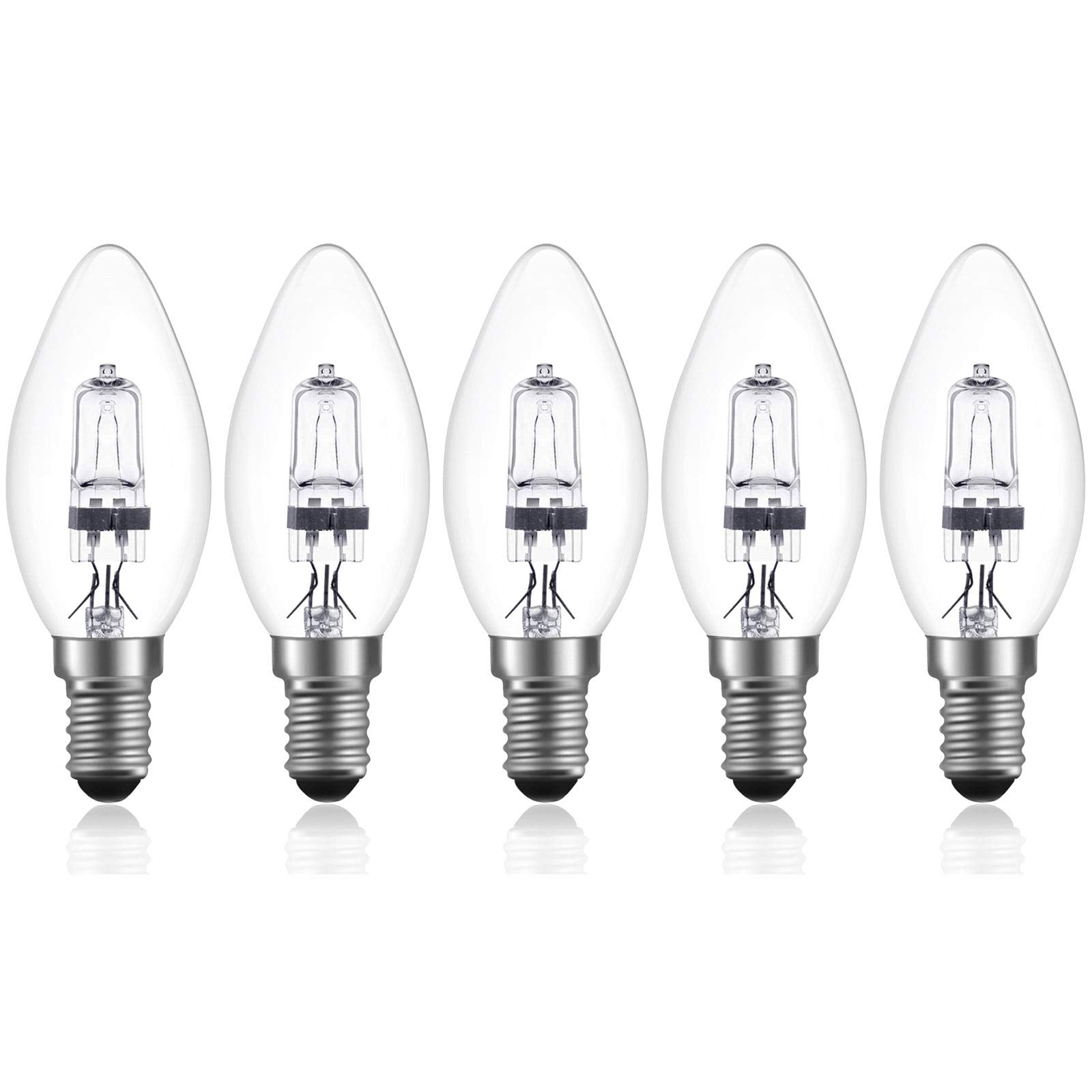 Doright Halogen Candles Light Bulbs, E14 Halogen 42w Bulb, Warm White 2700K,Screw in Light Bulbs, Dimmable Candle Bulbs,Pack of 5