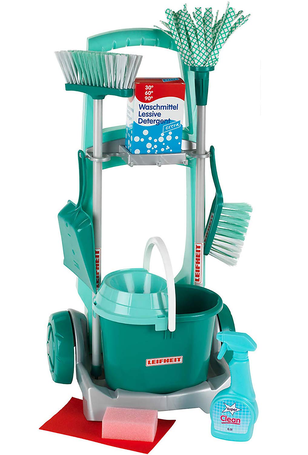 Theo Klein 6562 Leifheit Broom Trolley with robust Accessories | Incl Mop, bucket, broom and much more I Toys for Children Aged 3 and over