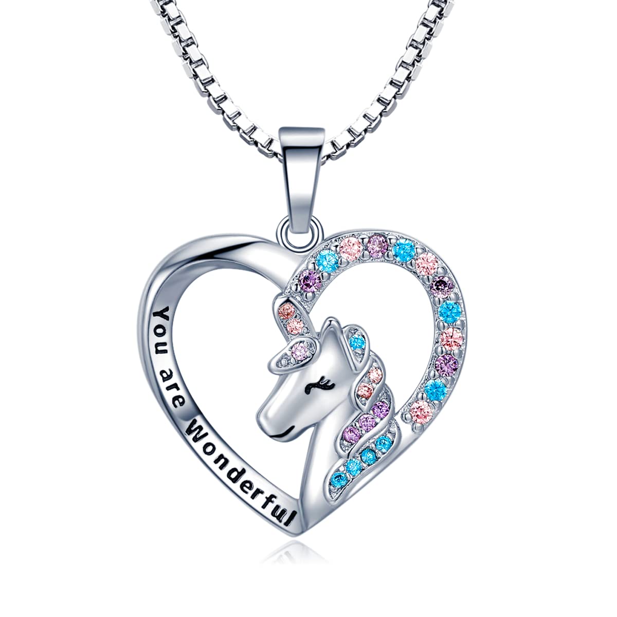 Unicorn Necklace for Girls Hypoallergenic Heart Pendant Necklace Unicorn Gift Christmas Birthday Jewelry Gift for Daughter Granddaughter Niece
