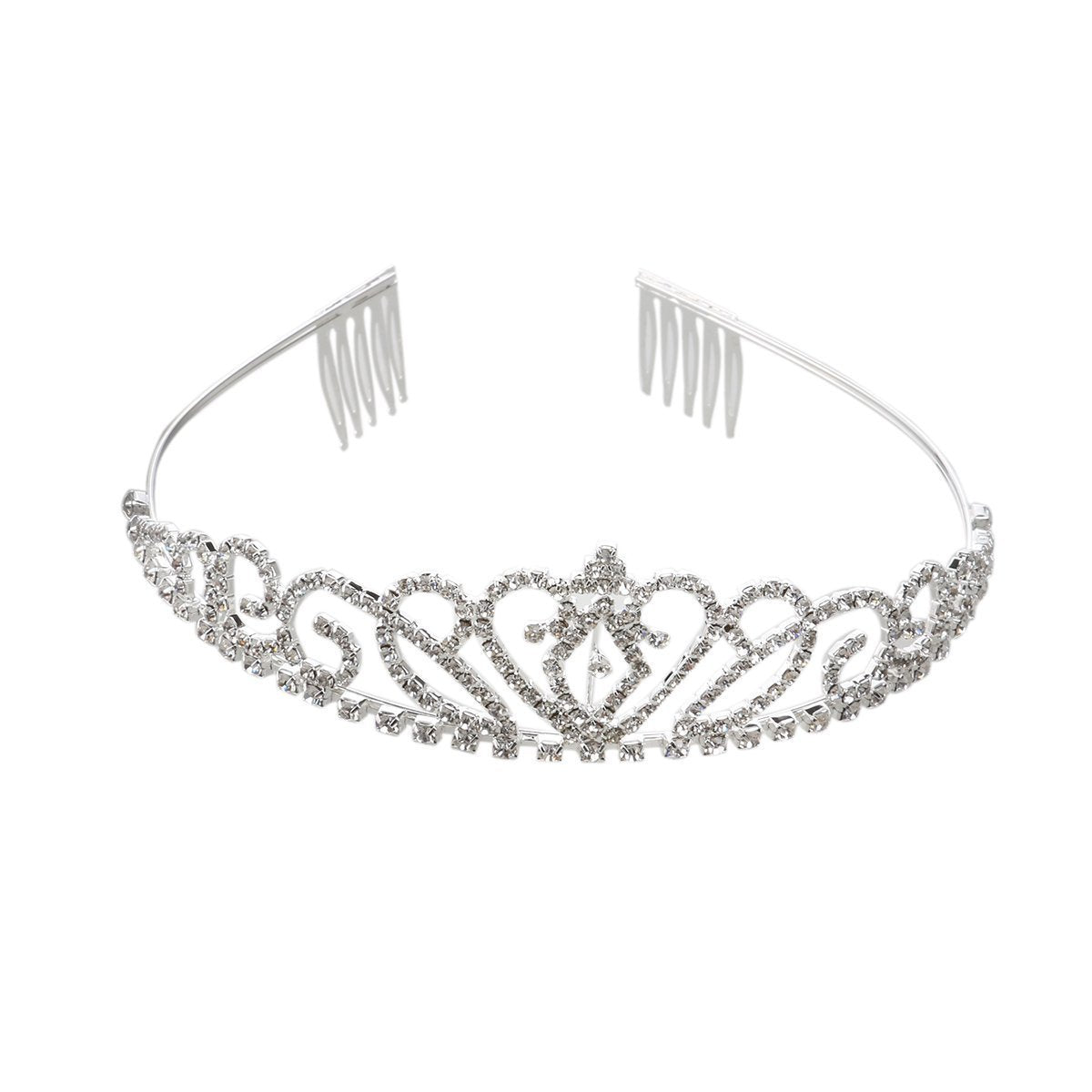 NUOLUX Princess Tiara Crown Hair Loop with Comb For First Communion Wedding Sliver