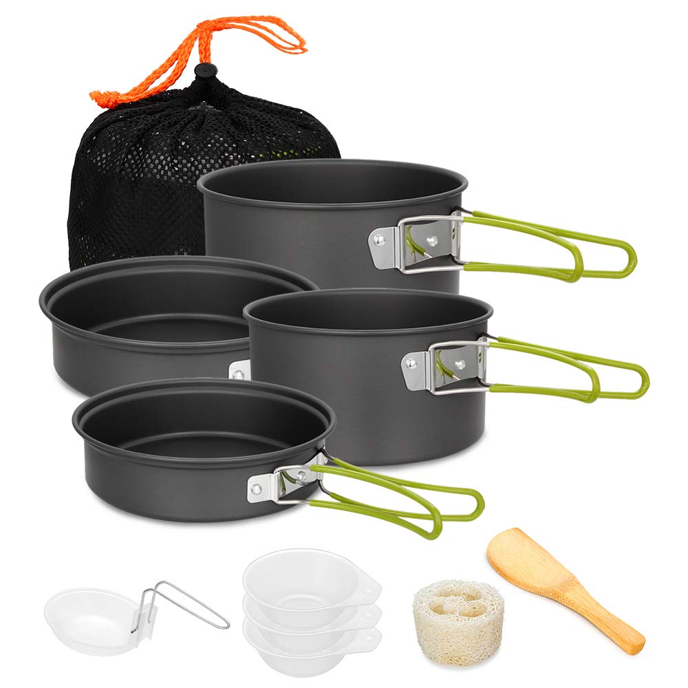 Gutsdoor Camping Cookware Set Camping Cooking Set Non Stick Family Backpacking Cooking Set Lightweight Stackable Pot Pan Bowls with Storage Bag for Outdoor Hiking