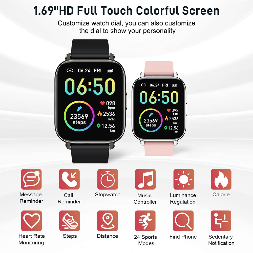 Smart Watch, Fitness Tracker 1.69" Touch Screen Fitness Watch with Heart Rate Sleep Monitor, Step Counter Smart Watch for Men Women Activity Trackers IP68 Waterproof Smartwatch for iOS Android