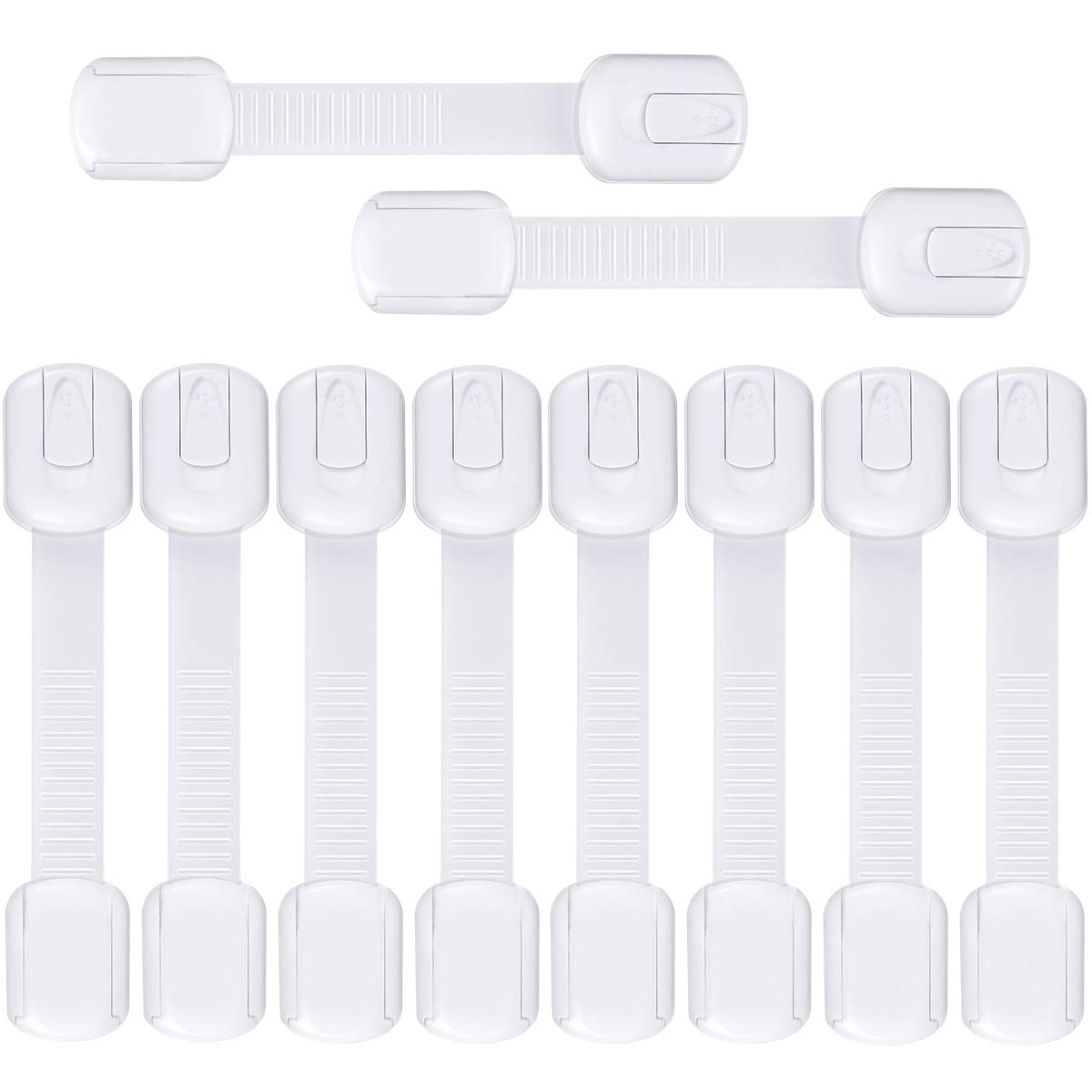 rongrong 10 Pack Child Safety Cupboard Locks, Adjustable Baby Proofing Cabinet Strap Locks with Strong Adhesives for Fridge, Cabinets, Drawers, Dishwasher, Toilet - No Tools Needed No Drilling