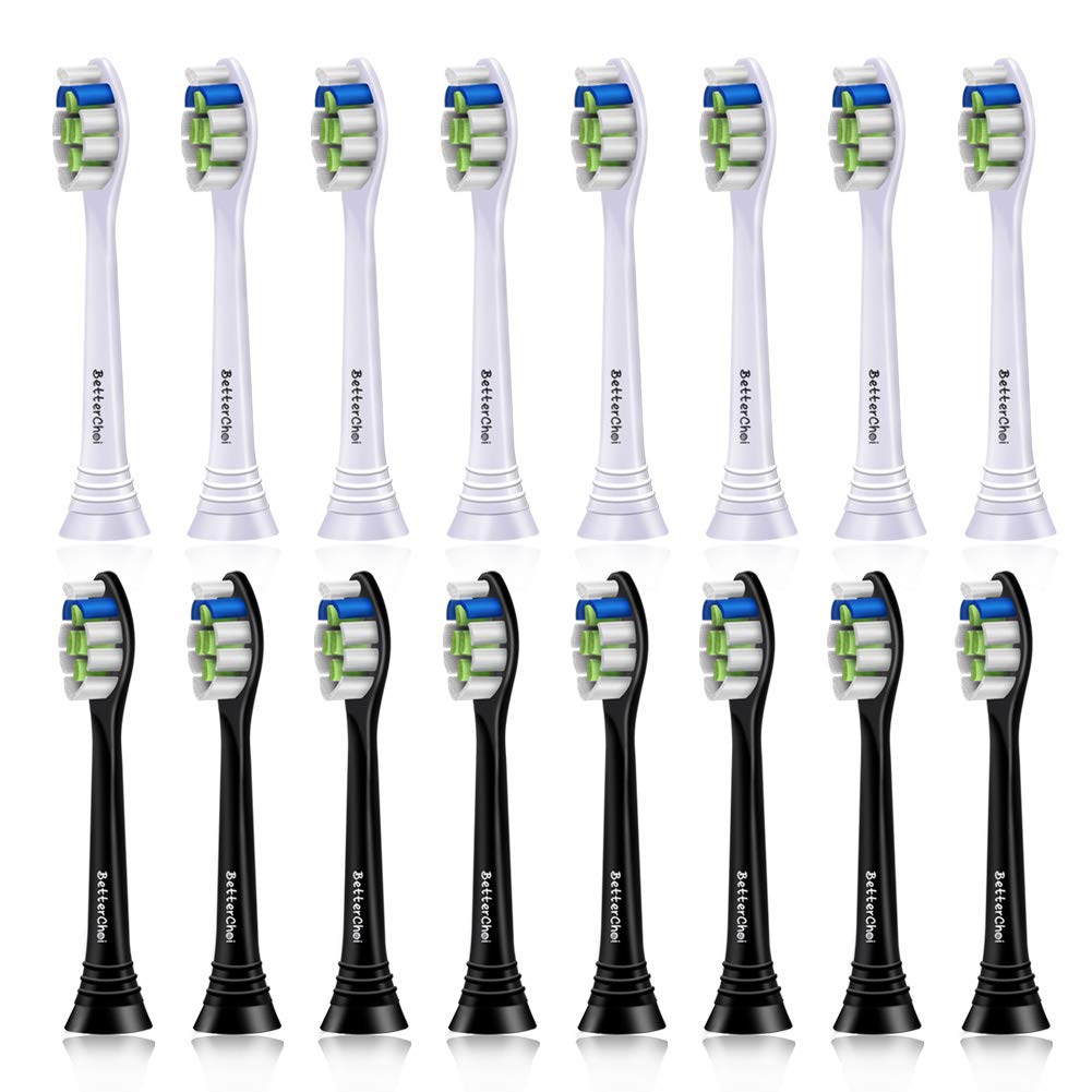 16 Pack Replacement Toothbrush Heads Compatible with Philips Sonicare Electric Toothbrush. 8er White, 8er Black.