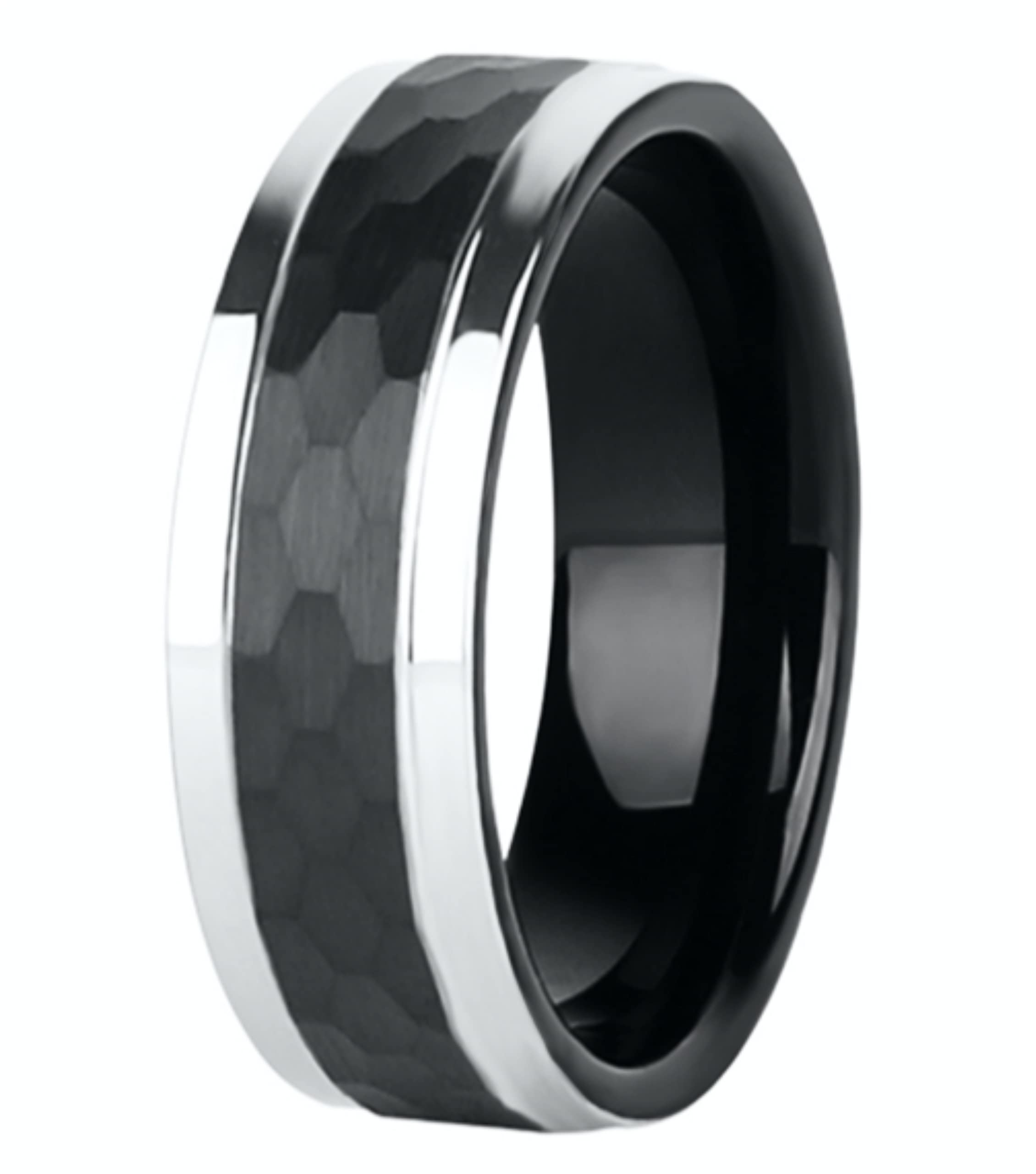 Nova Jewellery 8mm Tungsten Carbide Ring – Men's Wedding Ring with Coloured Textured centre and Brushed Surface – Scratch-Resistant and Sturdy Material – Modern and Minimalist Ring