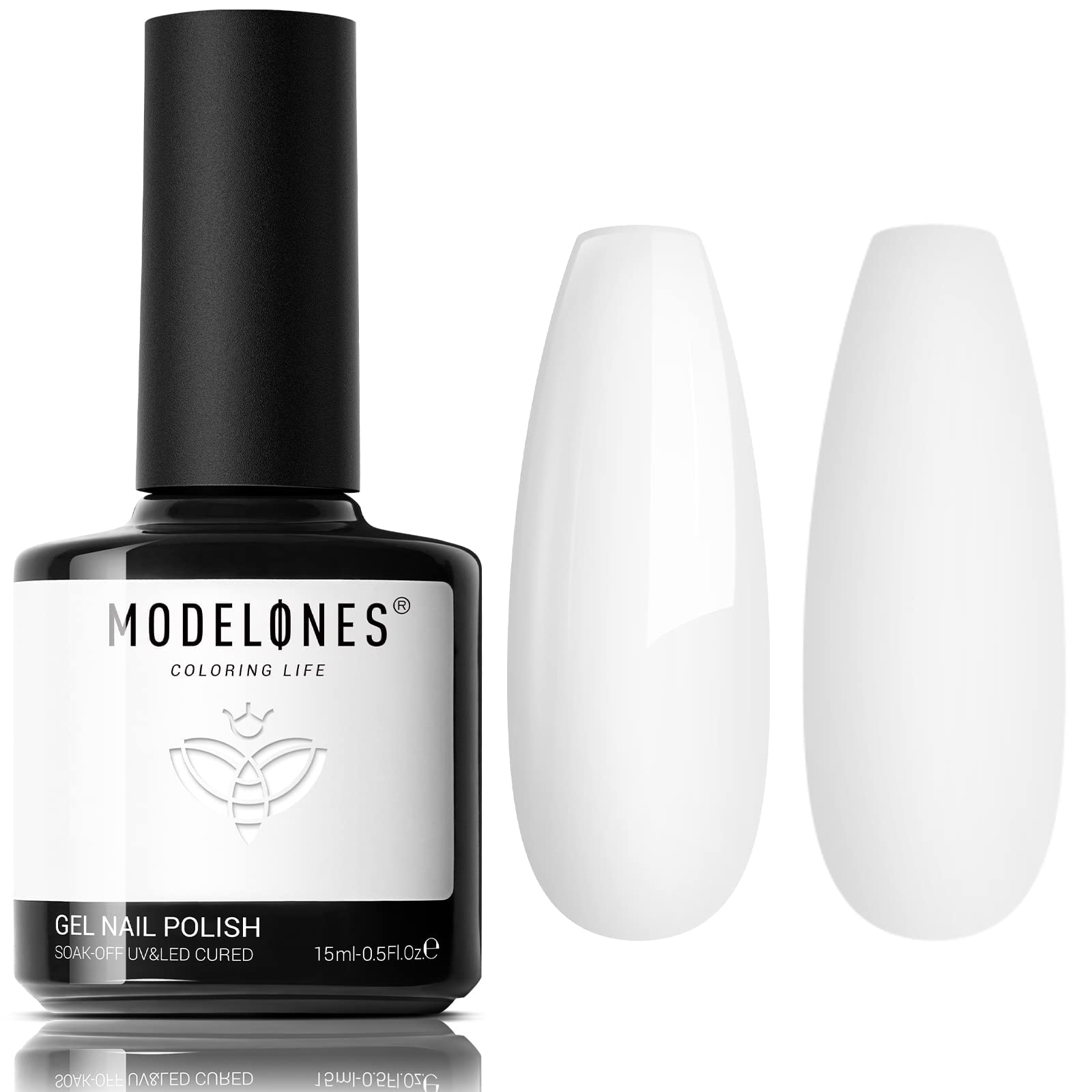 Modelones White Gel Polish, 15ml 1Pc Soak Off Gel Nail Polish for U V/LED Nail Lamp Long Lasting French Manicure Nail Gel Varnish, High Glossy, Smooth, Chip Resistant, Salon & Home Use Nail Art DIY