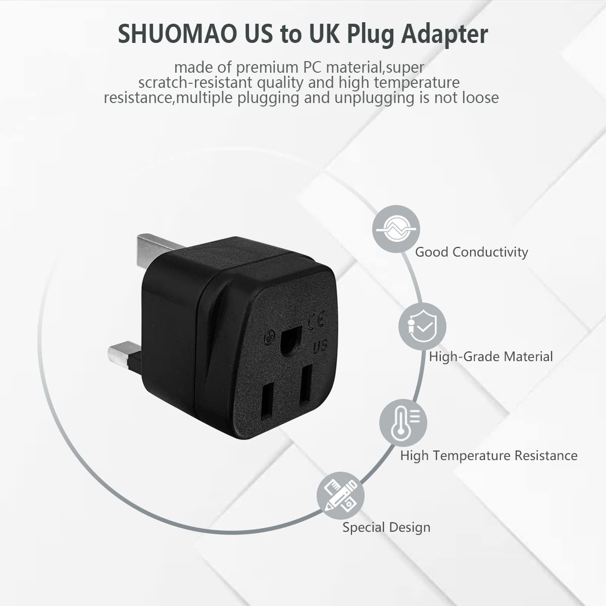 3-Pack US to UK Plug Adapter,SHUOMAO 2/3 Pin USA to 3 Pin UK Plug Adaptor,American/Canada/Mexico/Japan to British Plug Converter Power Adapter,for Type A/Type B Plug