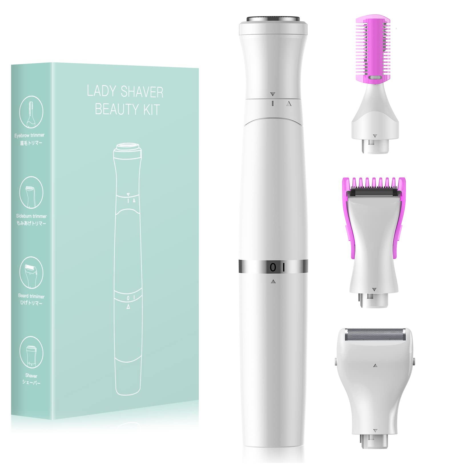 Ladies Shaver, 4 in 1 Painless Ladies Shaver Set, Safe and Anti-allergic, for Ladies Face, Underarms, Legs, Bikini, Wet and Dry Electric Shaver Bikini Trimmer, Portable USB Rechargeable Ladies Trimmer