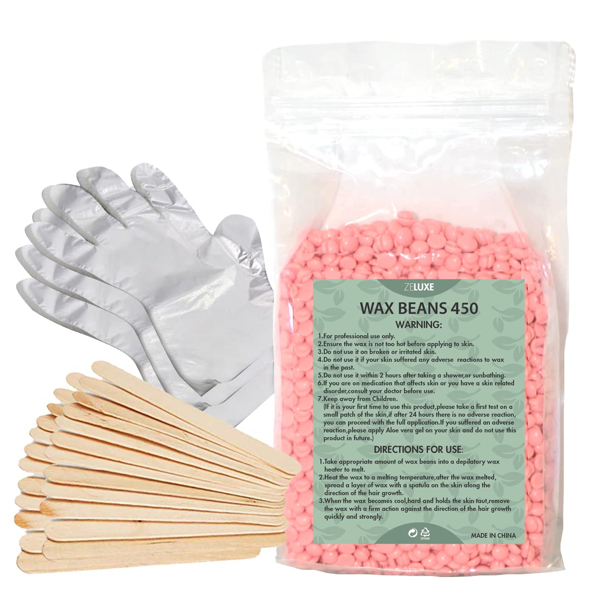Professional Hard Wax Beads 450g, Gloves & Applicators Included, Hard Waxing Beads Depilatory, Waxing Pellets for Hair Removal, Waxing from Home, Full Body, Bikini, Legs, face, Underarm. Stripless Wax