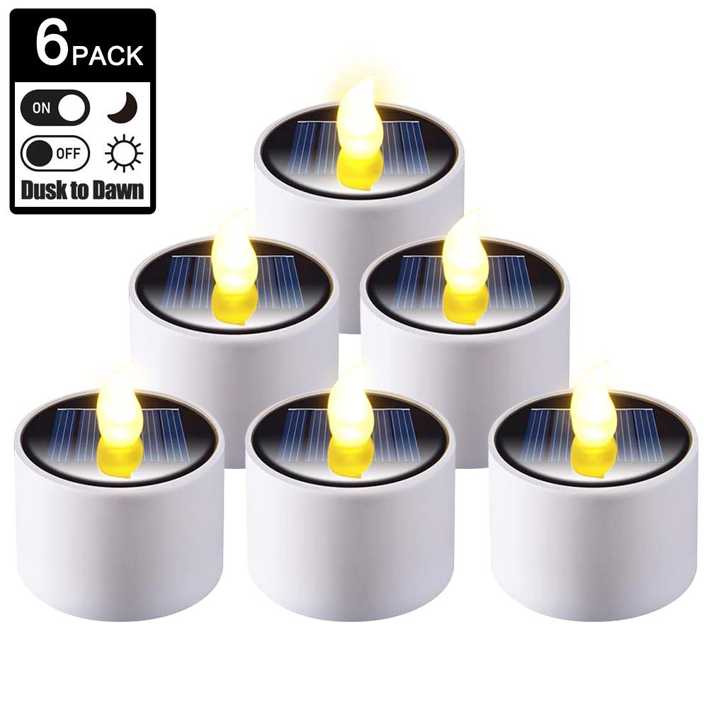 Tealight Candles Solar Candles Outdoor Waterproof 6 Pack Led Candle Tea Lights Flameless Flickering Warm White Led Tea Light Candles for Garden Yard Party Wedding Festival Decor Christmas