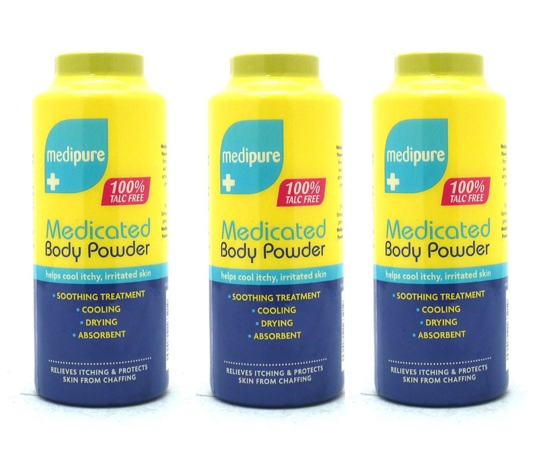 3 x Medipure Medicated Body Powder - Helps Cool Itchy, Irritated Skin 100% TALC FREE (200g) - Swan household ®