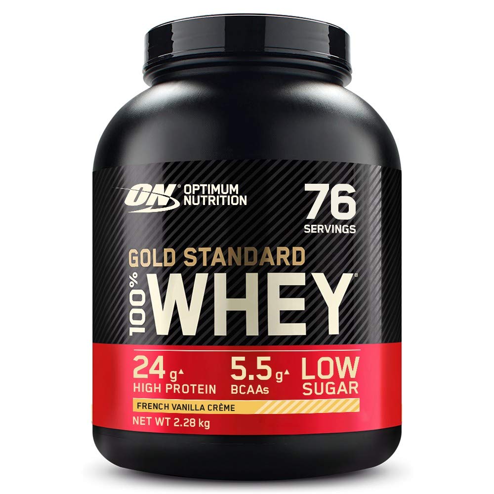 Optimum Nutrition Gold Standard Whey Muscle Building and Recovery Protein Powder With Naturally Occurring Glutamine and Amino Acids, French Vanilla Crème, 76 Servings, 2.28kg, Packaging May Vary