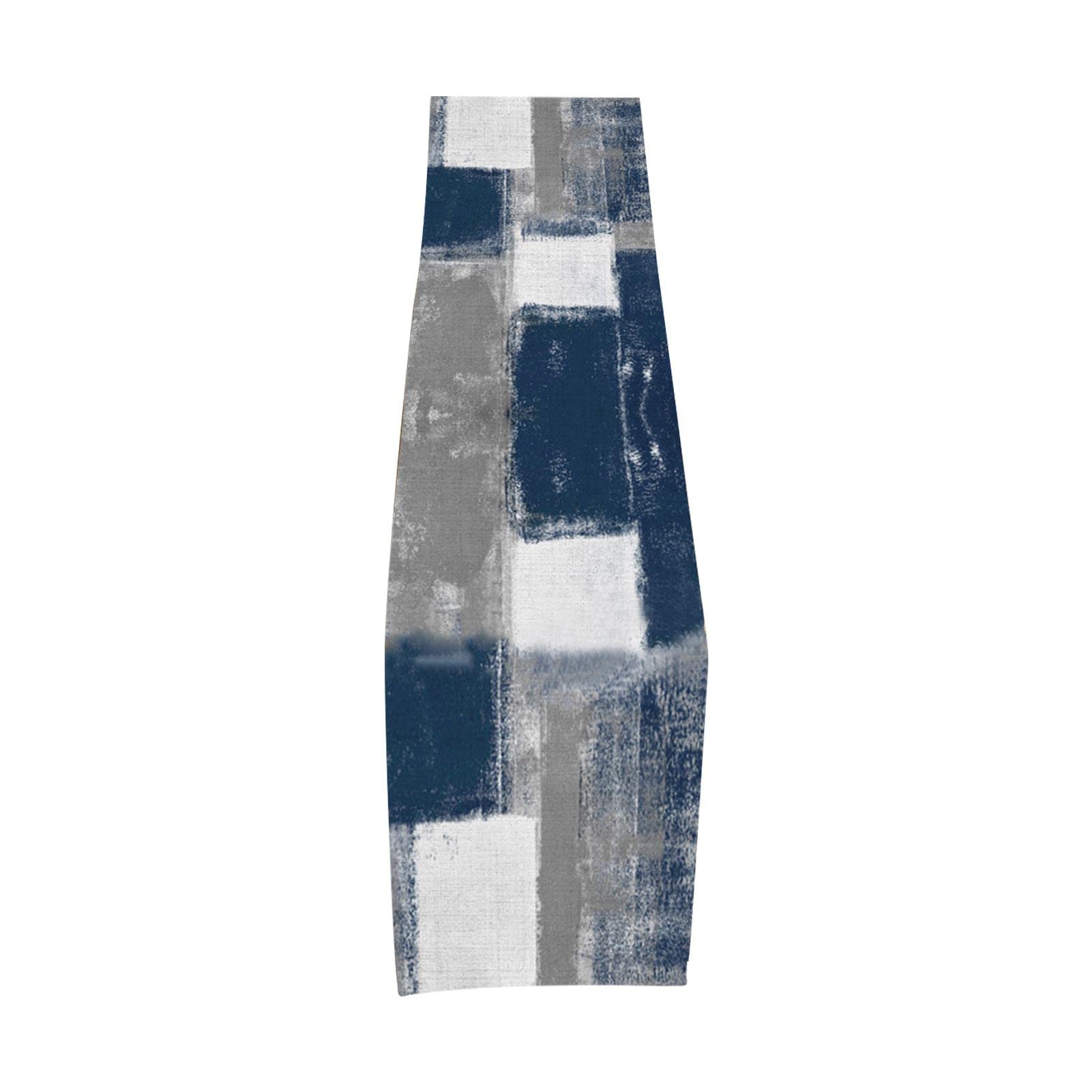 European Style Table Runner,Blue and Grey Table Runner,Farmhouse Abstract Art Painting Table Runners for Dinner Table Parties Holiday Decor